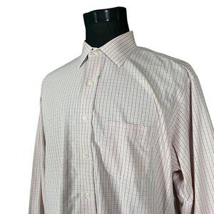 Brooks Brothers Madison Men's Pink Blue Check Long Sleeve Button Up Shirt 17.5